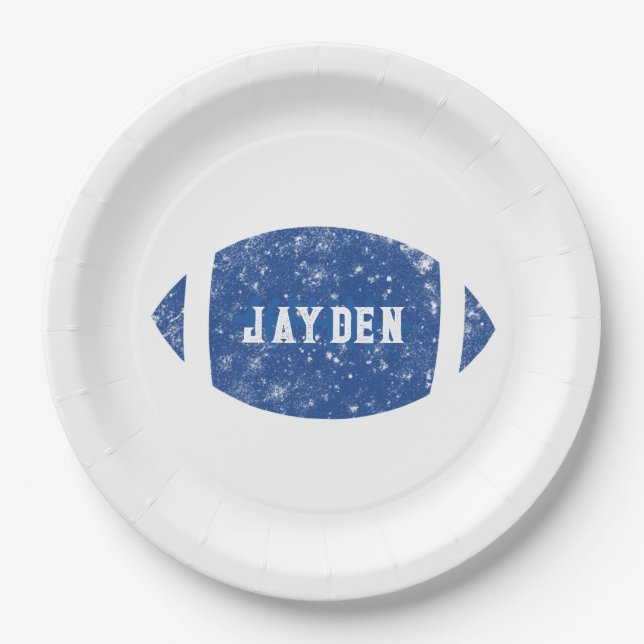 Assiettes En Carton Fête d'anniversaire du football bleu (Devant)
