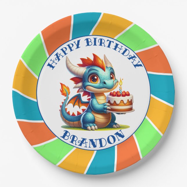 Assiettes En Carton Fête d'anniversaire du garçon à thème Dragon (Devant)