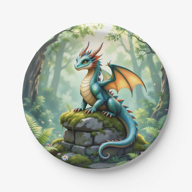 Assiettes En Carton Fête d'anniversaire du garçon à thème Dragon (Devant)