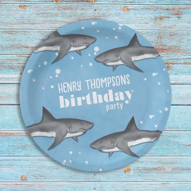 Assiettes En Carton Fête d'anniversaire du garçon requins bleus Person (Créateur téléchargé)