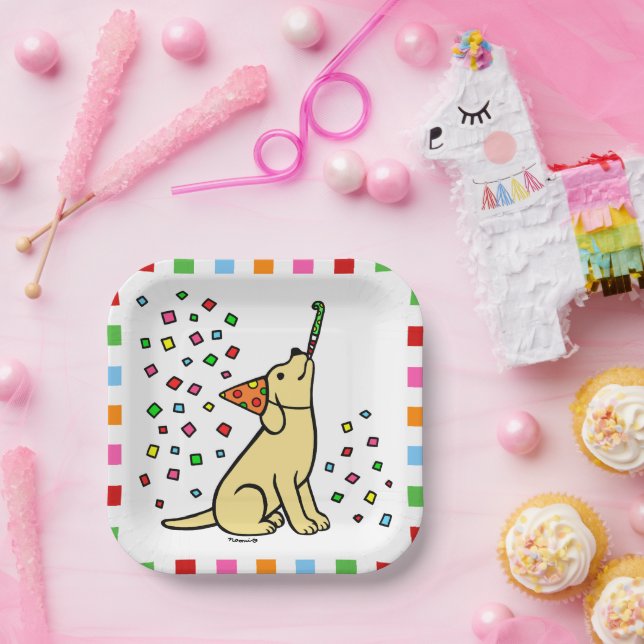 Assiettes En Carton Fête d'anniversaire du Labrador jaune Confetti (Fête)
