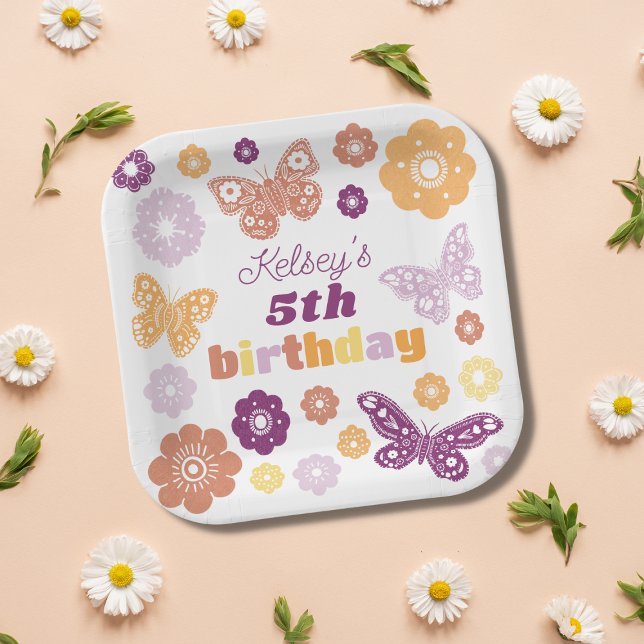 Assiettes En Carton Fête d'anniversaire du papillon rétro (Créateur téléchargé)