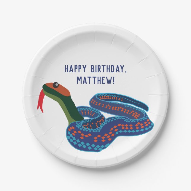 Assiettes En Carton Fête d'anniversaire du serpent à queue rouge de Ca (Devant)