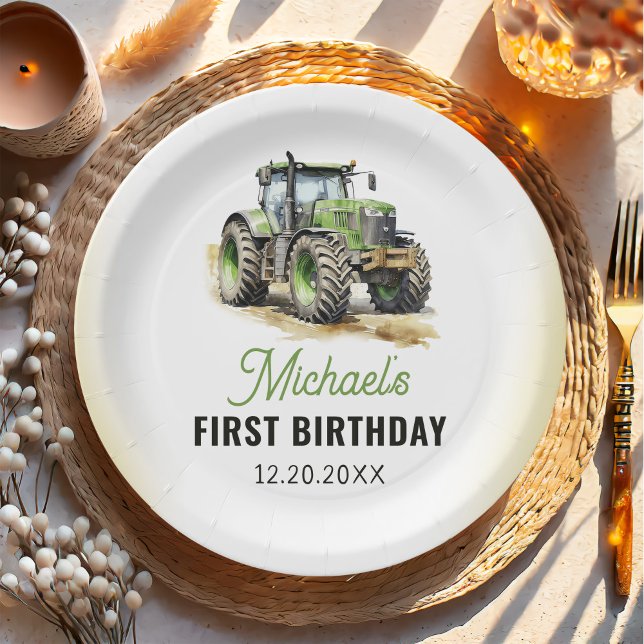 Assiettes En Carton Fête d'anniversaire du tracteur aquarelle (Créateur téléchargé)