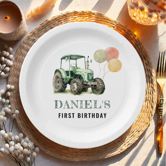 Assiettes En Carton Fête d'anniversaire du tracteur aquarelle (Créateur téléchargé)