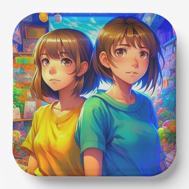 Assiettes En Carton Fête d'anniversaire d'une fille à thème jumelle An (Recto)