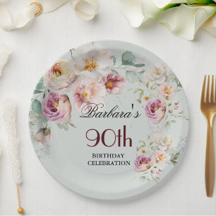 Assiettes En Carton *Fête d'anniversaire élégante aquarelle florale 90