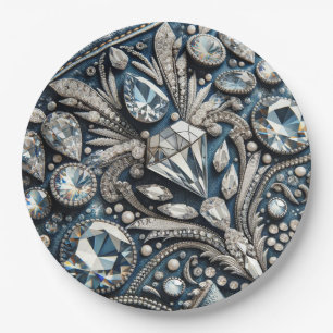 Assiettes En Carton Fête d'anniversaire en jean avec pierres précieuse