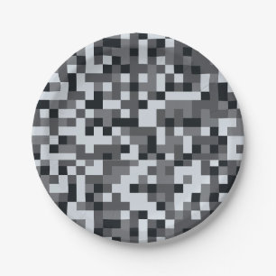 Assiettes En Carton Fête d'anniversaire en noir et gris de jeu vidéo p