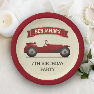 Assiettes En Carton Fête d'anniversaire enfant voiture de course rouge