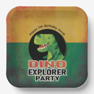 Assiettes En Carton Fête d'anniversaire Explorateur de Dinosaures Dino