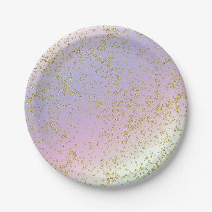 Assiettes En Carton Fête d'anniversaire fantaisie paillettes or pastel