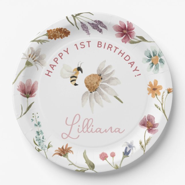 Assiettes En Carton Fête d'anniversaire fleur sauvage (Devant)