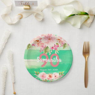 Assiettes En Carton Fête d'anniversaire fleuron vert bois