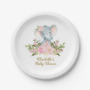 Assiettes En Carton Fête d'anniversaire florale de bébé d'éléphan