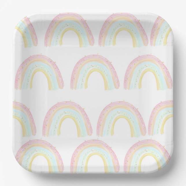 Assiettes En Carton Fête d'anniversaire Girl Pastel Rainbow (Recto)