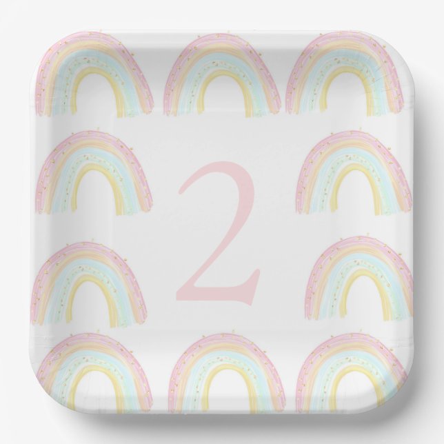 Assiettes En Carton Fête d'anniversaire Girl Pastel Rainbow (Recto)