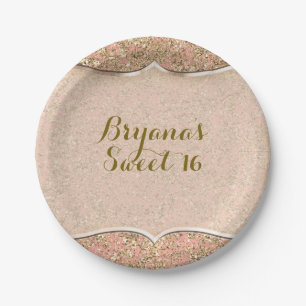 Assiettes En Carton Fête d'anniversaire glamour cristal paillettes ros