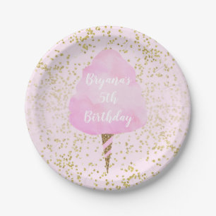 Assiettes En Carton Fête d'anniversaire Guimaupe rose et confettis dor