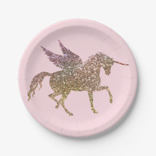 Assiettes En Carton Fête d'anniversaire licorne paillettes dorées tend