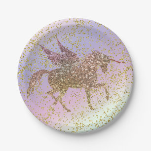 Assiettes En Carton Fête d'anniversaire licorne paillettes or pastel a