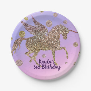 Assiettes En Carton Fête d'anniversaire licorne points dorés pastel ar