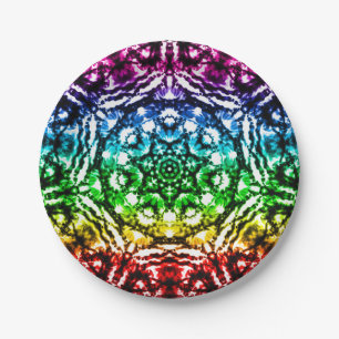 Assiettes En Carton Fête d'anniversaire Mandala Tie Dye Arc-en-ciel