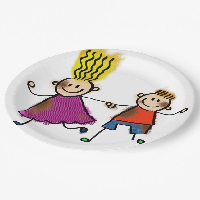 Assiettes En Carton Fête d'anniversaire mignonne de jumeaux d'enfants (Angle)