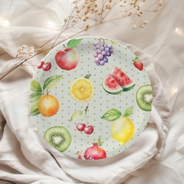 Assiettes En Carton Fête d'anniversaire motif de fruits frutti à deux  (Créateur téléchargé)