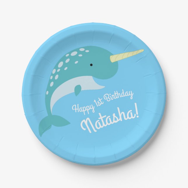 Assiettes En Carton Fête d'anniversaire Narwhal (Devant)