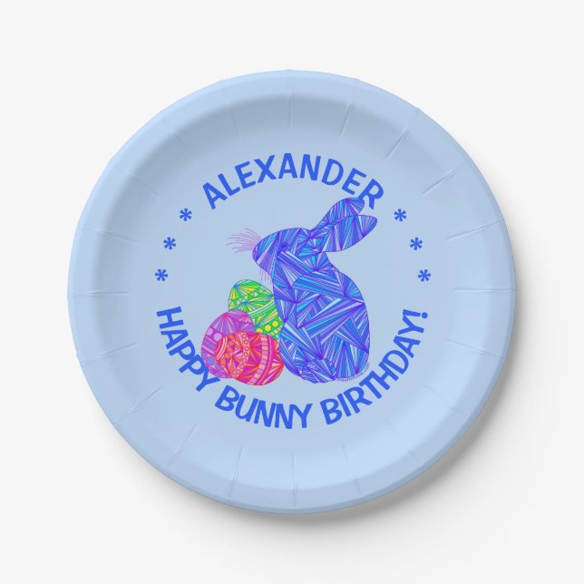 Assiettes En Carton Fête d'anniversaire orientée bleue de Pâques de (Devant)