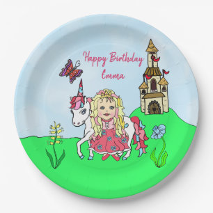 Assiettes En Carton Fête d'anniversaire personnalisée Licorne et Princ