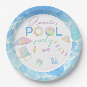 Assiettes En Carton Fête d'anniversaire piscine aquarelle Piscine Nata