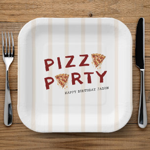 Assiettes En Carton Fête d'anniversaire pour enfants rayé Pizza Party