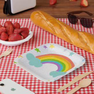 Assiettes En Carton Fête d'anniversaire Rainbow