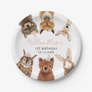 Assiettes En Carton Fête d'anniversaire rose des animaux de bois