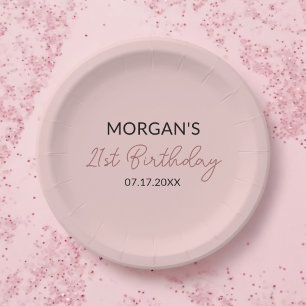 Assiettes En Carton Fête d'anniversaire rose gêné Mignon Nom