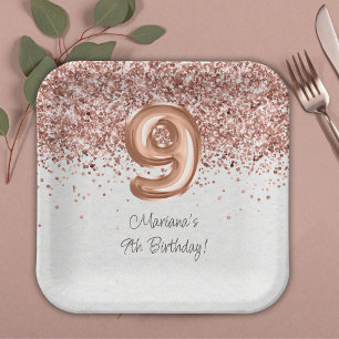 Assiettes En Carton Fête d'anniversaire Rose Gold 9 ans