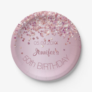 Assiettes En Carton Fête d'anniversaire rose gold pailleté glamour ros