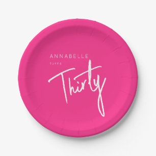 Assiettes En Carton Fête d'anniversaire rose moderne 30th Thirty Trent