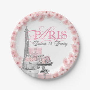 Assiettes En Carton Fête d'anniversaire rose Paris pour 16 ans douce