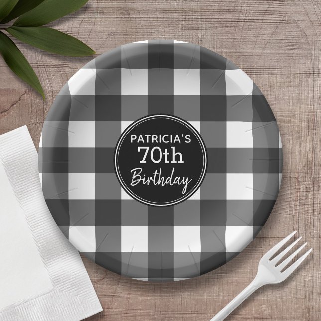 Assiettes En Carton Fête d'anniversaire Russe Black & White Buffalo Ch (Personalized birthday plates and bowls with buffalo check pattern)