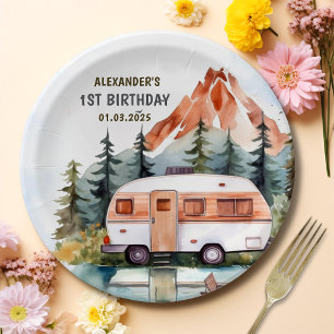 Assiettes En Carton Fête d'anniversaire rustique de Camping Mountain
