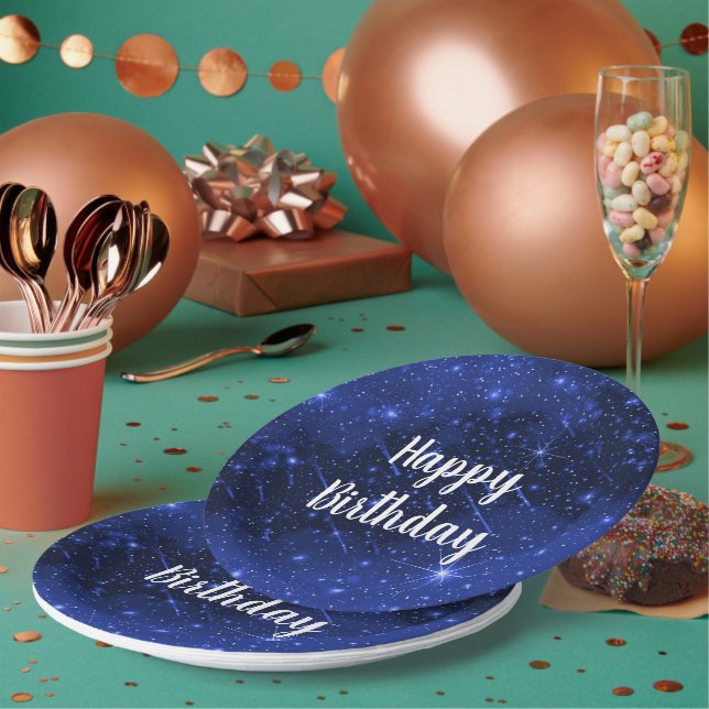 Assiettes En Carton Fête d'anniversaire Star Galaxy sur bleu (Multi)