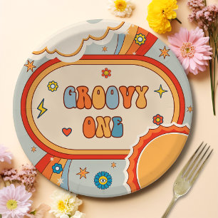 Assiettes En Carton Fête d'anniversaire super One Retro Rainbow