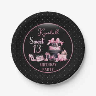 Assiettes En Carton Fête de 13 ans de mode rose et noir Glamour Sucré