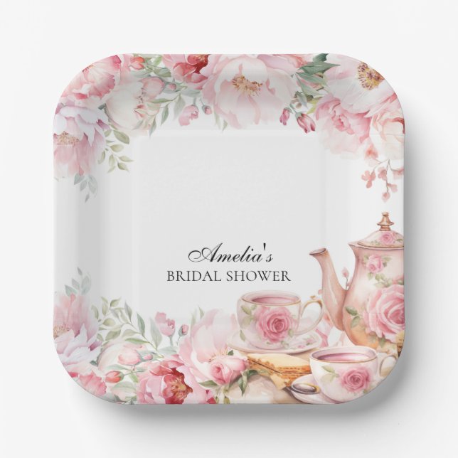 Assiettes En Carton Fête de Baby Shower avec Thème de Thé à l'Anglaise (Recto)