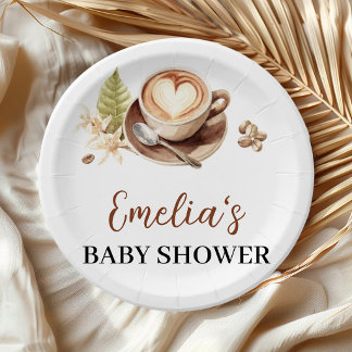 Assiettes En Carton Fête de Baby Shower 'Bébé Prépare du Café'