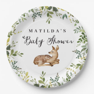 Assiettes En Carton Fête de baby shower de cerfs de fleurs d'aquarell
