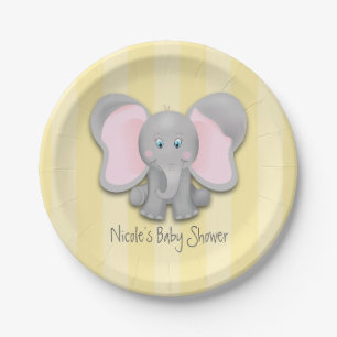 Assiettes En Carton Fête de Baby Shower éléphant jaune Petit Éléphant
